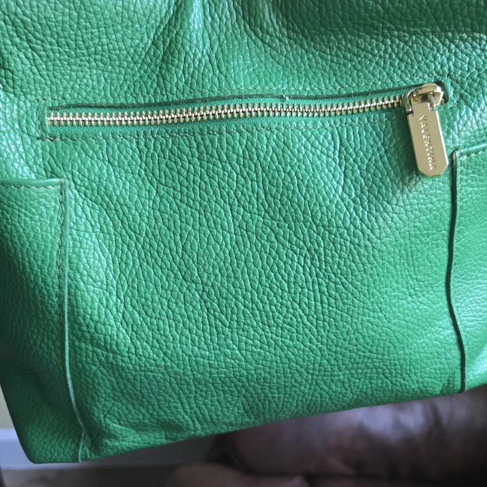 Valentina Green and Tan Hobo Bag with Leather Accents - Picture 9 of 10